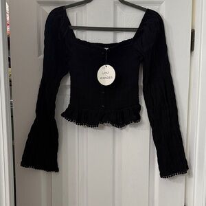 Lost + Wander Black Ruffled Blouse